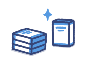 作品が積んであるイラスト